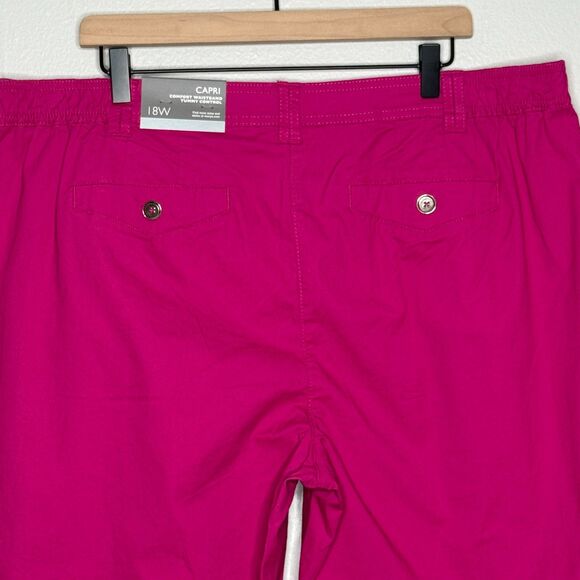 JM Collection Womens Capri Pants 18W Pink Comfort Stretch Tummy Control Barbie - Picture 11 of 13